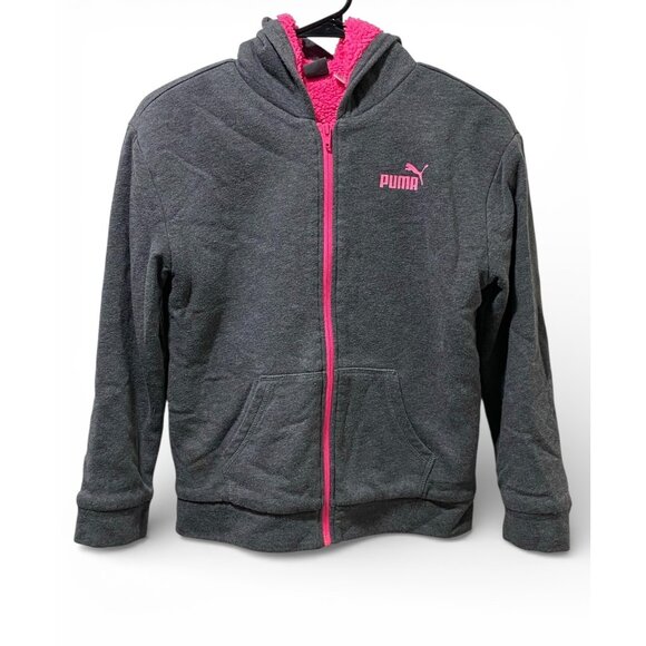 Puma Other - Puma Girls Gray Hoodie With Pink Logo & Sherpa Lining M (10-12)
